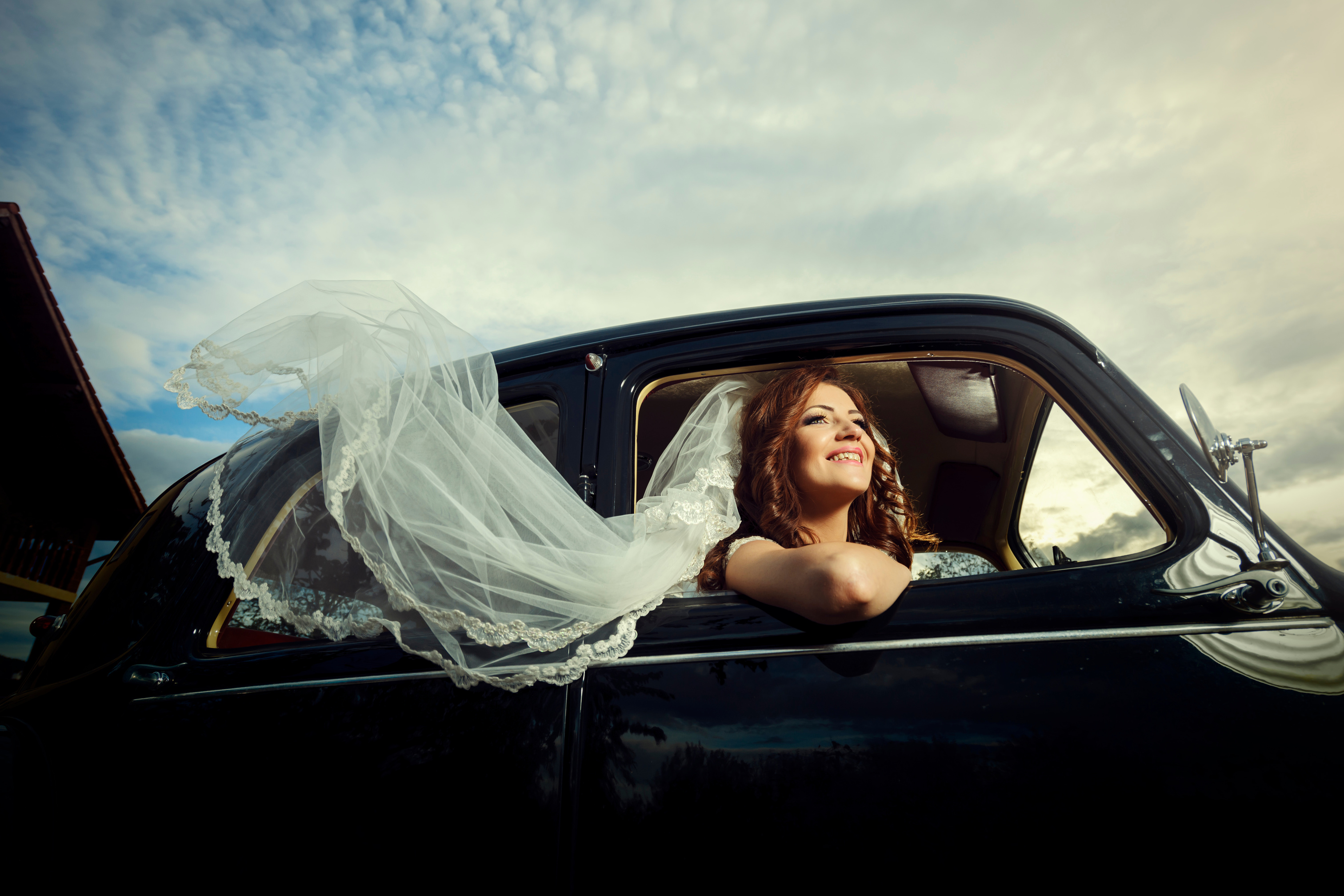 bride driving car